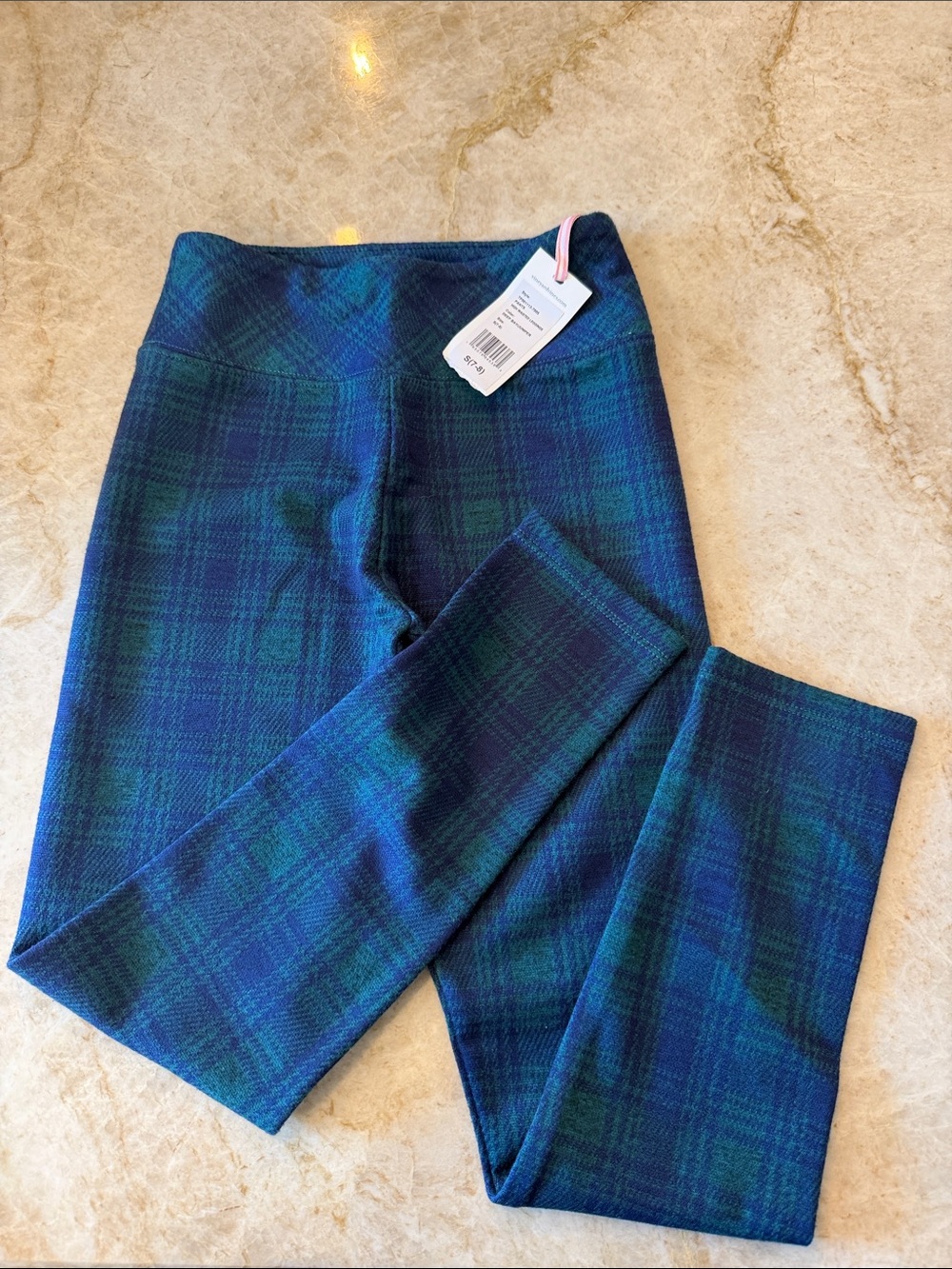 Vineyard Vines Girls Blue & Green Plaid Leggings